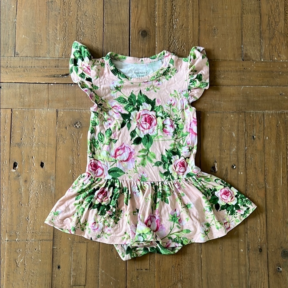 Posh Peanut bamboo pink floral skirted romper one piece